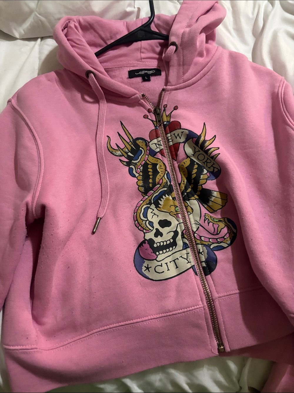 Ed Hardy Pink Hooded Zip-Up Sweatshirt